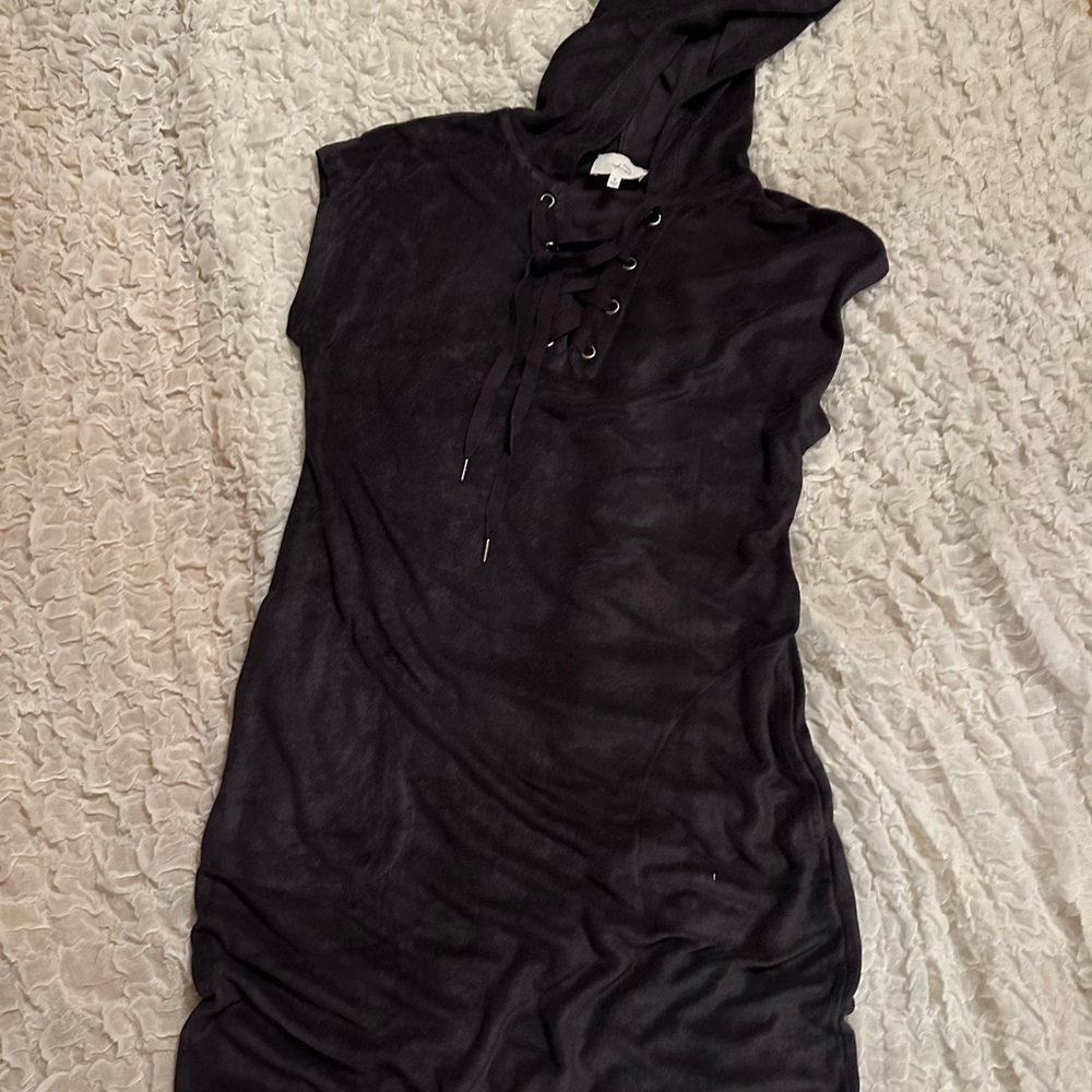 Soma Weekend Terry Sweatshirt Dress Small Gray Hooded Lounge Dress - Picture 8 of 8